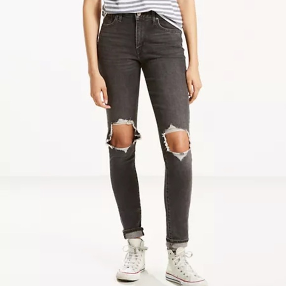 Levi’s 721 HighWaisted Jeans (Grey/Black w/ rips) - Picture 1 of 12